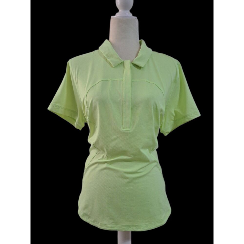 Lululemon Women's Short Sleeve Neon Green Collared Polo Top Gym Sports Sz 16